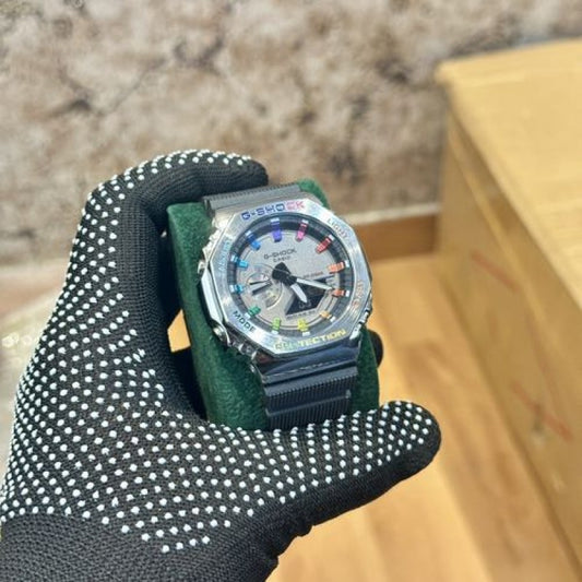 Casio G Shock Gm2100 Black Silver Rainbow ( 017 )