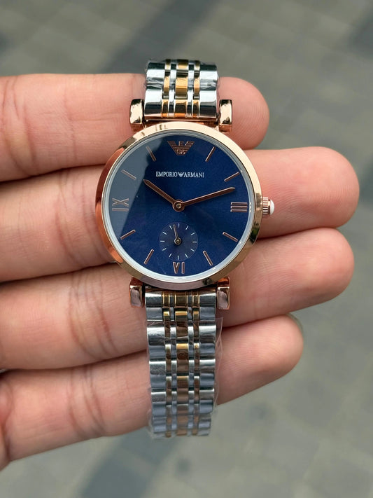 Emporio Arman i Women Two Tone Blue Dial Roman